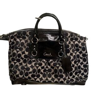 coach ashley sabrina convertible satchel black with beige signature F15443
